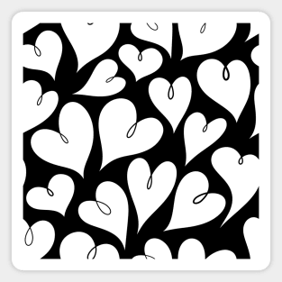 Fun Loopy White Hearts Doodle on Black Backdrop Pattern, made by EndlessEmporium Magnet